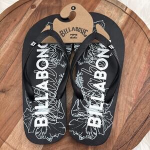 Billabong Sandy Womens Black White FloralFlip Flops Size 8 NWT Sandy CB01501W